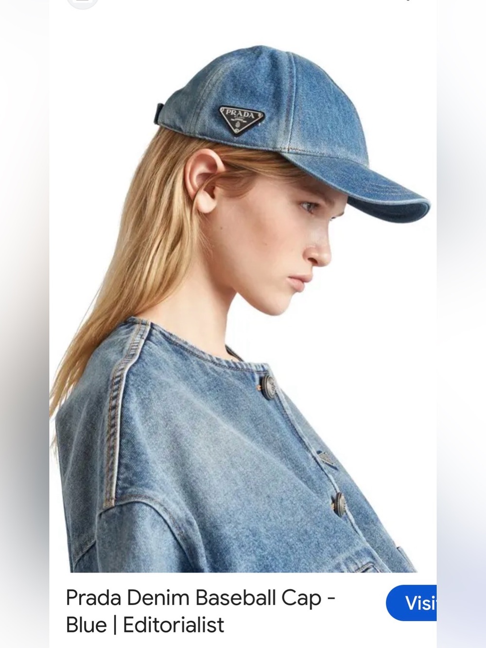 Prada Denim Baseball Cap with Triangle Logo - Blue